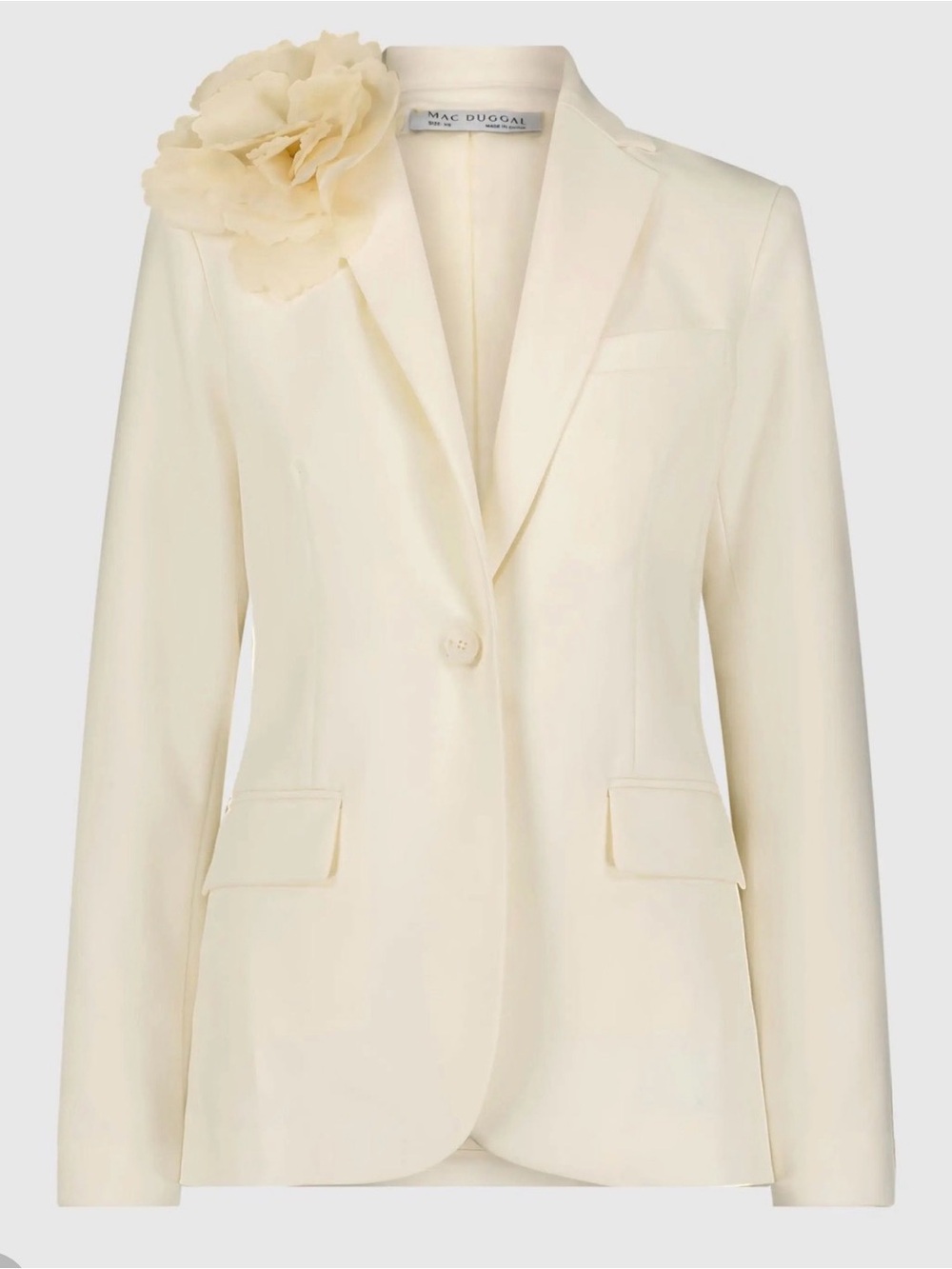 Mac Duggal Ivory 3D Flower Classic Crepe Blazer Size M NWT